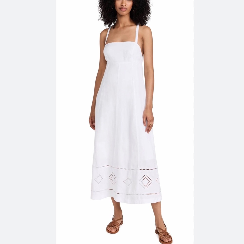 Madewell NK488 Embroidered Eyelet Tie-Back Cami Midi Dress Size 8